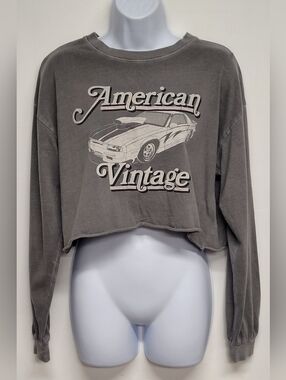 Forever 21 S American Vintage Crop Top Long Sleeves Cotton Grey